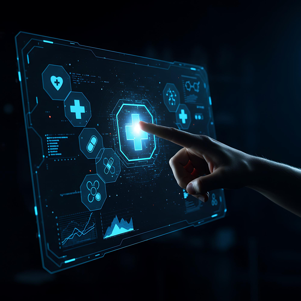 Interface digital de saúde representando tecnologia e análise de dados